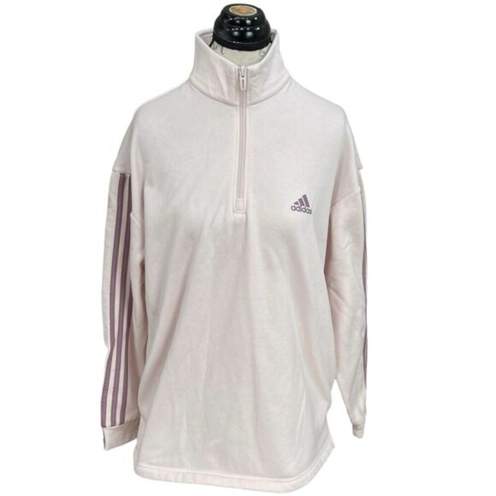 Adidas Women’s Sweatshirt Sz Medium Quarter Zip Striped Logo Athletic Casual Y2k